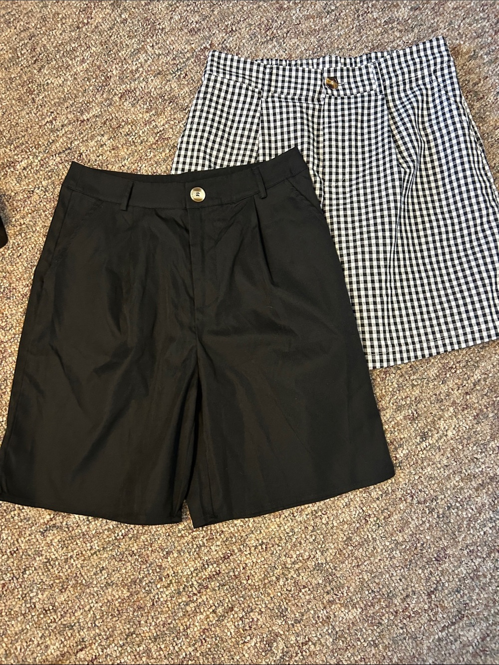 Black High-Waist Shorts & Black-White Gingham Shorts Duo